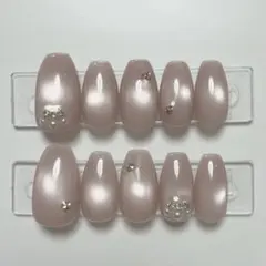 【現品】ネイルチップ 韓国風 マグネット シンプル ピンクベージュ 大人 上品