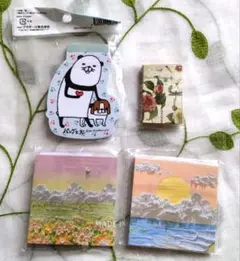 可愛いデザインのメモ帳4個セット　付箋　豆本　パンダと犬　未使用