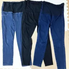 マタニティ デニムパンツ ブルー・ブラック　3点セット