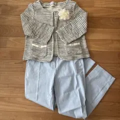 ノーカラージャケット・パンツ・コサージュ3点セット