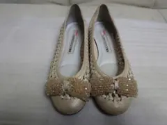 コンポジション9 ビジュー付き 編み込みフラットシューズ