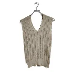 SENSE OF PLACE ニットベスト F ベージュ 透かし編み Vネック