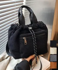 コーデュロイ 巾着ショルダーバッグ小さめ