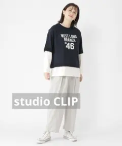studio CLIP 12ゲージロゴプリントニットTシャツ ネイビー