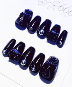【No.037】ネイルチップ　地雷系量産型サブカルゴシック クロム　y2k 黒
