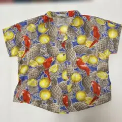 ビンテージ　カラフルなパイナップルオウム半袖シャツ