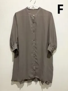 バックプリーツ 七分袖 チュニック シャツ ブラウス　モカ　F