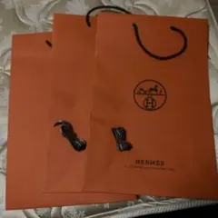HERMES ショップ袋 3枚セット オレンジ　リボン付き