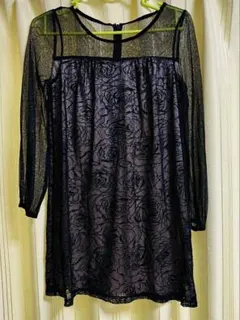 diteチュニックワンピース　シースルー花柄黒長袖　パーティ　カジュアルかわいい