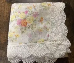 【美品】 Christian Dior ディオール ハンカチ ローズ柄 縁レース