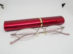 シニアグラス 老眼鏡 コンパクト ケース付き +2.5 赤