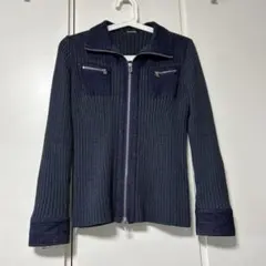 ネイビーリブ編み長袖ジャケット　カーディガン