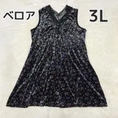 y2k フェアリーコアア ベロア チュニック レース 花柄 3L ワンピース