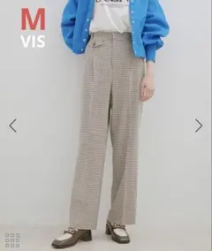 【VIS】HOT BEAUTY STRETCH洗えるストレートパンツ チェックM