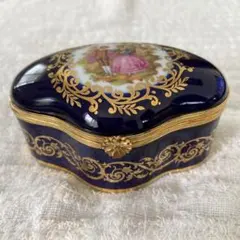 リモージュ焼き 紺色の金色装飾アクセサリーケースのサムネイル