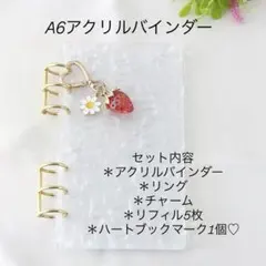 韓国♡アクリルバインダー♡いちご♡A6貯金SAVING アクリルバインダー いちご チャーム付き A6 バインダー貯金 saving