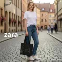 zaraザラ　スタッズ付きメッシュトートバッグ　ブラック 肩掛けのサムネイル