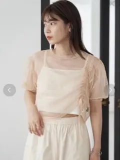 シアー素材 パフスリーブ Tシャツ アンサンブルのサムネイル