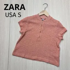 ● ZARA ザラ　ニット　トップス　透かし編み　ハーフジップ