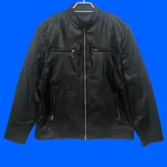 【美品】メンズ　ノーカラーフェイクレザージャケット　黒　ブラック　XL 大きめ
