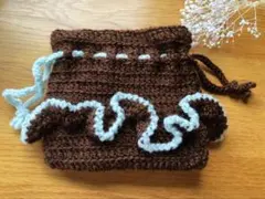 (51)[匿名配送]訳あり価格　フリル巾着　チョコミント　ハンドメイド