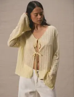 イエロー 春ニットボレロ カーディガン