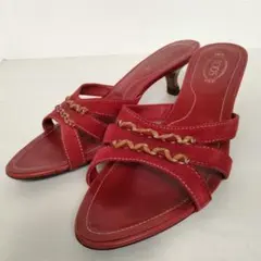 トッズ TOD'S レザー サンダル ミュール ステッチ 36 レッド 夏のサムネイル