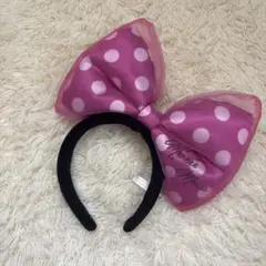 ミニーマウス風ピンク水玉リボンカチューシャ