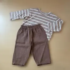 韓国子供服 AOSTA 80cm 2点セット ボーダー 長袖Tパンツ ブラウン