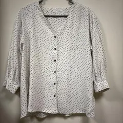 OPAQUE.CLIP ホワイト・ブラックドット 七分袖シャツ