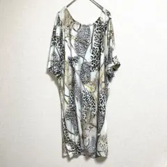 【良品】レオパード柄 チェーン柄 Vネック ワンピース