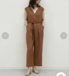 美品　トゥモローランド　メランジリネン カシュクールオールインワン　36 茶色のサムネイル