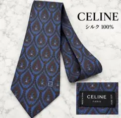 CELINE セリーヌ ネクタイ ペイズリー柄 青 シルク100% スペイン製