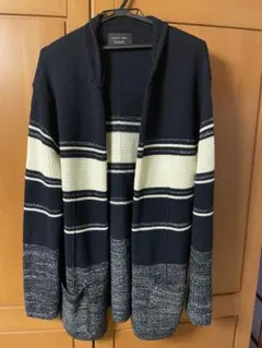 ZARA MAN ショールカラー ロングカーディガン ネイビー ボーダー ニットのサムネイル