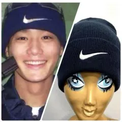 美品 台湾製 00s Y2K 紺 OLD NIKE ナイキ ニット帽 ビーニー