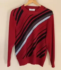 ヴィンテージCutopico レトロ古着セーター 赤黒 斜めストライプ