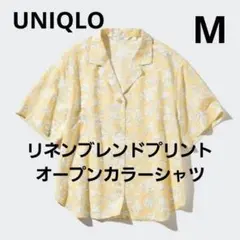 UNIQLO リネンブレンドプリントオープンカラーシャツ花柄 M イエローのサムネイル