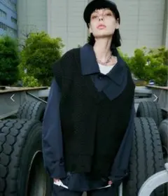 AIVER ヘビーウエイトオーバーニットベスト ブラック Lサイズ