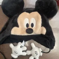 ミッキーマウス フリース帽子 耳付き