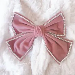 ベロア ピンク リボン バレッタ ヘアバレッタ 大きめ 量産型 地雷 ロリータ