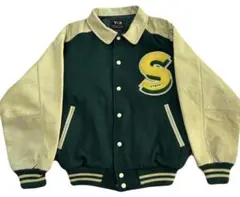非売品 VAN JACKET スタジャン 袖レザー ワッペン 襟付 スタッフ 緑