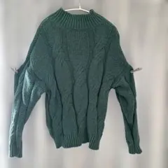 グリーン ケーブル編み ニットセーター Mサイズ