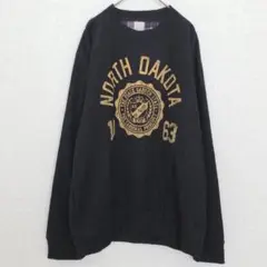 オープンディッチ|カレッジロゴ風 トレーナー【2L】起毛 丸首 大きいサイズ 黒