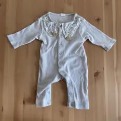 cottoli コトリ　50〜60cm 襟刺繍ロンパース　薄いブルーグレー