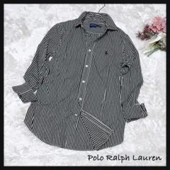 【ポロラルフローレン】長袖シャツ ストライプ 白黒 綿 コットン 美品
