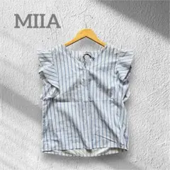 ミーア　フレアスリーブ　ブラウス 　ブルー　ストライプ　綺麗め　FREE