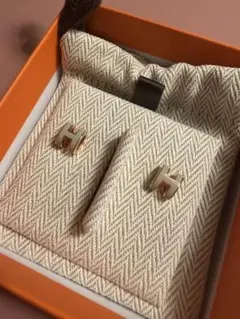 HERMES ピアス ミニポップH マロングラッセ×ピンクゴールド