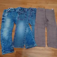 キッズ ロングパンツ 3点セット デニム チェック