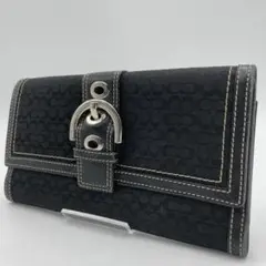 良品 COACH 長財布 キャンバス ブラック シグネチャー ソーホー