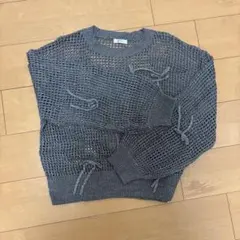 グレー ネット編み トップス